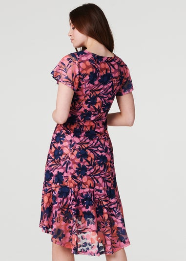 Izabel London Navy Floral Lace High Low Midi Dress