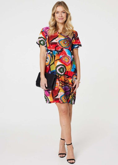 Izabel London Red Abstract Print Relaxed Dress