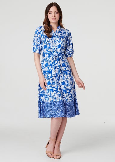 Izabel London Blue Floral Midi Shirt Dress