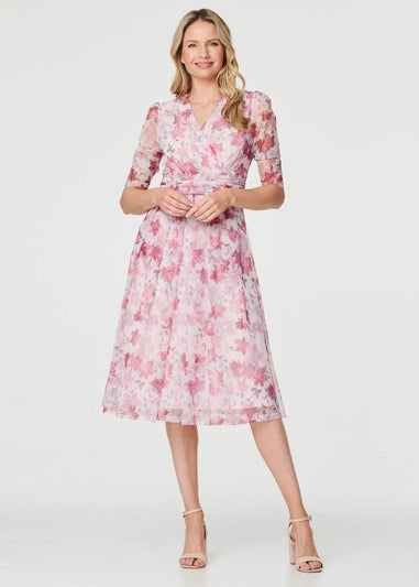 Izabel London Red Floral Wrap Front Tea Dress