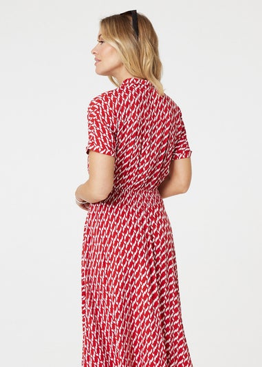 Izabel London Red Geo Print Hanky Hem Midi Dress