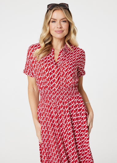 Izabel London Red Geo Print Hanky Hem Midi Dress