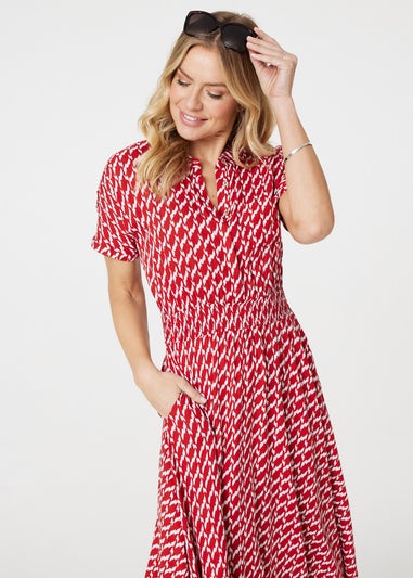 Izabel London Red Geo Print Hanky Hem Midi Dress