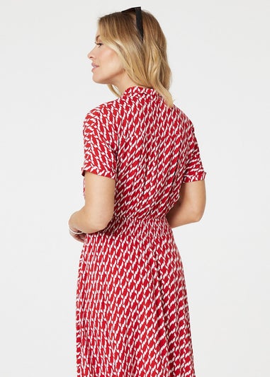 Izabel London Red Geo Print Hanky Hem Midi Dress