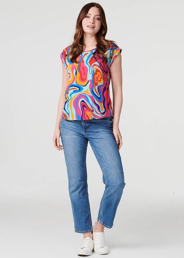 Izabel London Red Printed Turn-Up Sleeve Blouse