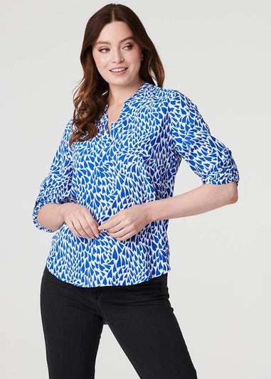 Izabel London Blue Heart Print V-Neck Blouse