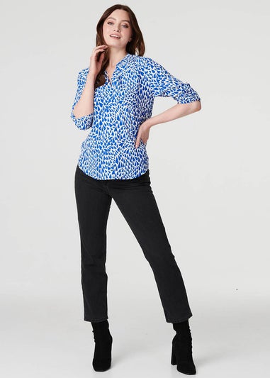 Izabel London Blue Heart Print V-Neck Blouse