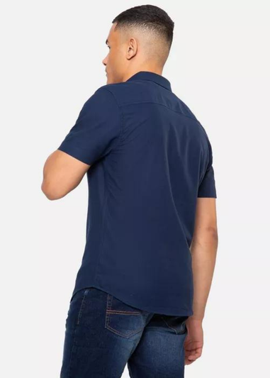 Threadbare Navy Oxford Cotton Inferno Short Sleeve Shirt