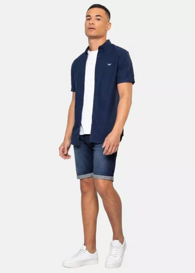Threadbare Navy Oxford Cotton Inferno Short Sleeve Shirt