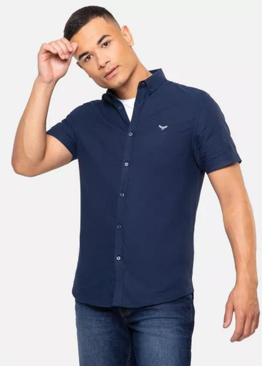 Threadbare Navy Oxford Cotton Inferno Short Sleeve Shirt