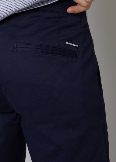 Threadbare Navy Laurito Cotton Regular Fit Chino Trousers with Stretch