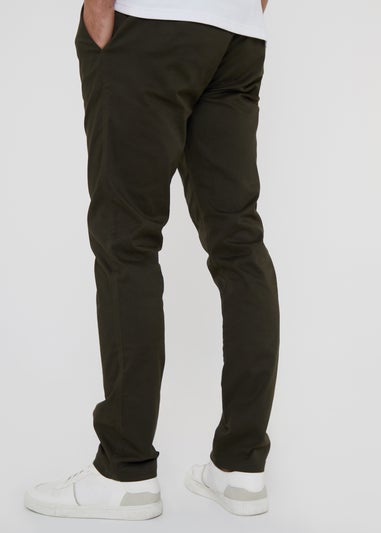 Threadbare Green Cotton Slim Fit Chino Trousers With Stretch