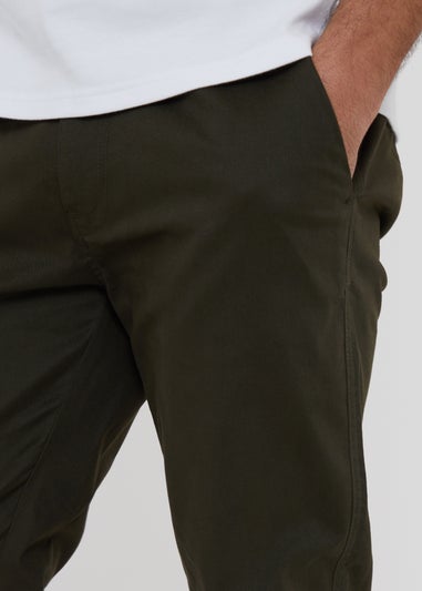 Threadbare Green Cotton Slim Fit Chino Trousers With Stretch