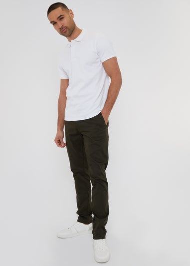 Threadbare Green Cotton Slim Fit Chino Trousers With Stretch