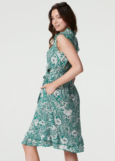 Izabel London Green Paisley Frill Hem Cap Sleeve Dress