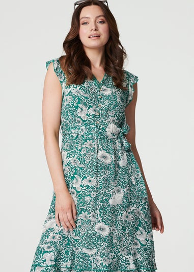 Izabel London Green Paisley Frill Hem Cap Sleeve Dress