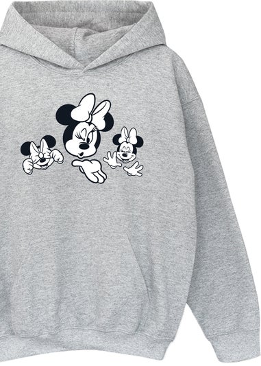Disney Kids Heather Grey Minnie Mouse 3 Faces Printed Hoodie (3-13 yrs)
