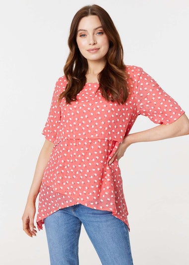 Izabel London Coral Printed Asymmetric High Low Top
