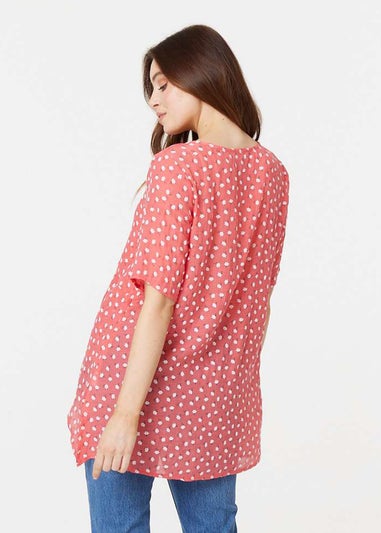 Izabel London Coral Printed Asymmetric High Low Top