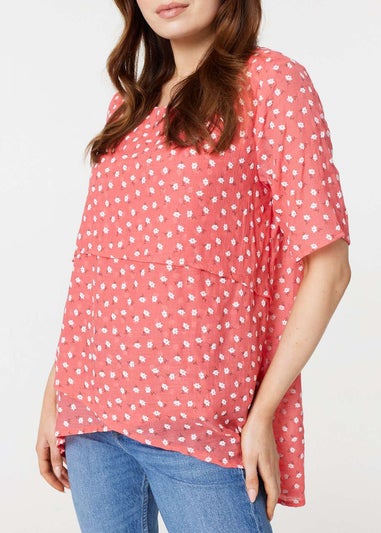Izabel London Coral Printed Asymmetric High Low Top