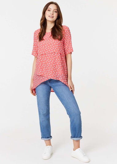 Izabel London Coral Printed Asymmetric High Low Top