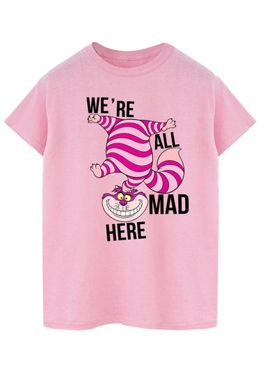 Disney Alice In Wonderland All Mad Here Baby Pink Printed Boyfriend Fit T-Shirt