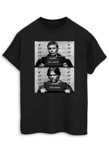 Supernatural Winchester Mugshots Black Printed Boyfriend Fit T-Shirt