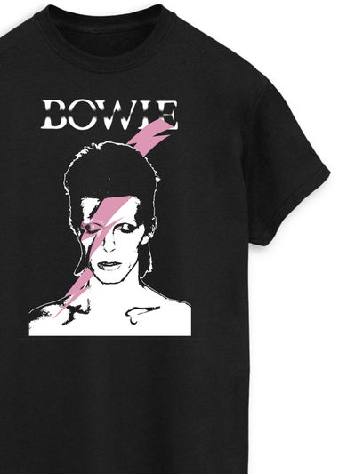 David Bowie Pink Flash Black Printed Boyfriend Fit T-Shirt