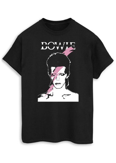 David Bowie Pink Flash Black Printed Boyfriend Fit T-Shirt