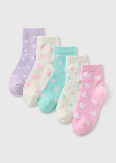 5 Pack Girls Multicolour Patterned Socks (Younger 6-Older 5.5)