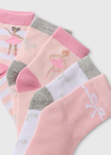 5 Pack Girls Pink Ballerina Ankle Socks (Younger 6-Older 5.5)