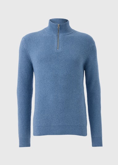 Blue Ribbed 1/4 Zip Jumper