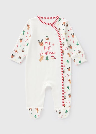 Baby White First Christmas Gingerbread Sleepsuit (Newborn-12mths)