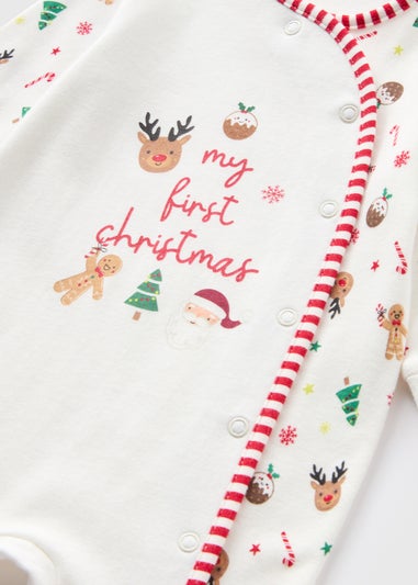 Baby White First Christmas Sleepsuit (Newborn-12mths)