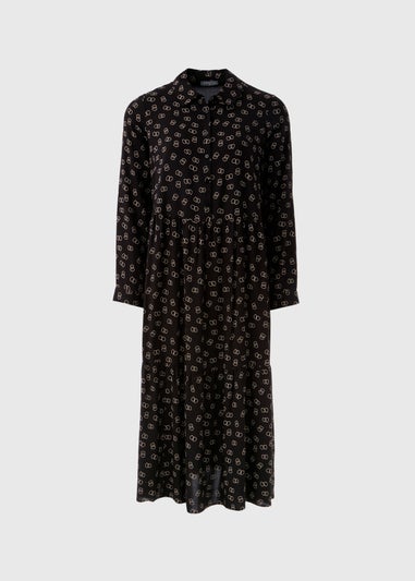 Black Chain Print Midi Shirt Dress