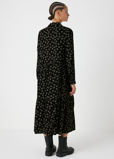 Black Chain Print Midi Shirt Dress