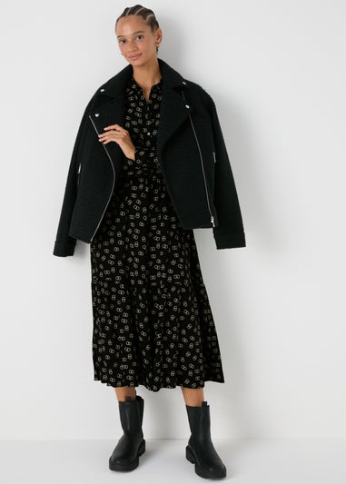 Black Chain Print Midi Shirt Dress