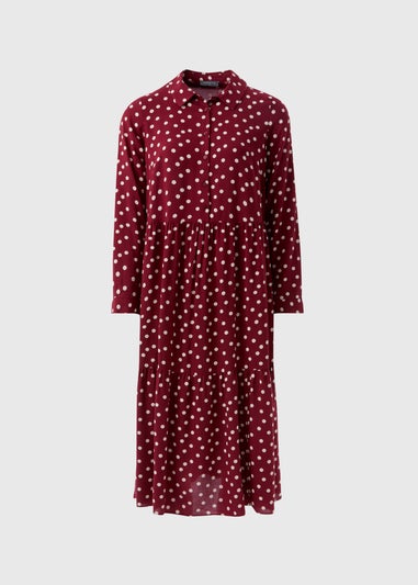 Burgundy Spot Midi Shirt Dress