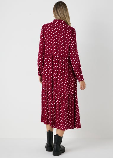 Burgundy Spot Midi Shirt Dress