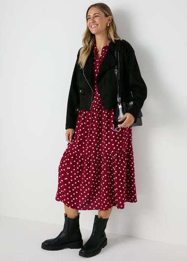 Burgundy Spot Midi Shirt Dress