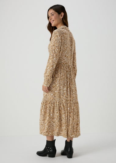 Cream Paisley Midi Shirt Dress