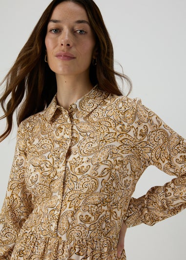 Cream Paisley Midi Shirt Dress