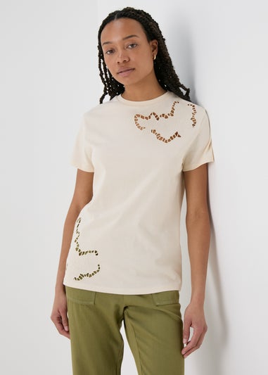 Cream Floral Cut Out T-Shirt