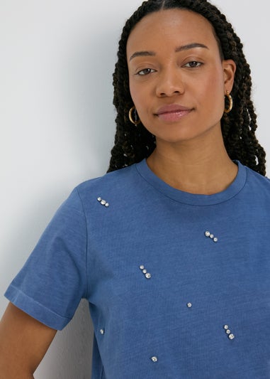 Blue Embellished T-Shirt