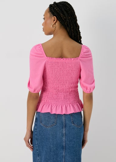 Pink Shirred Square Neck Top