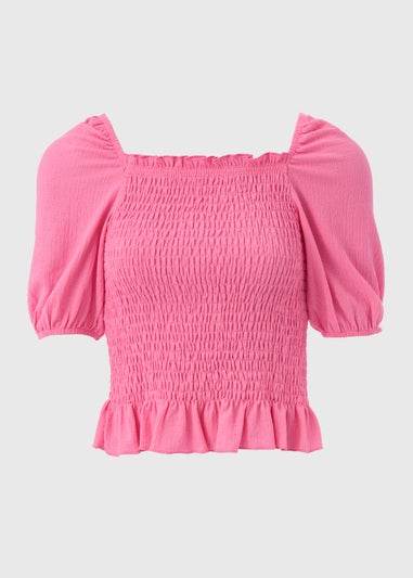 Pink Shirred Square Neck Top