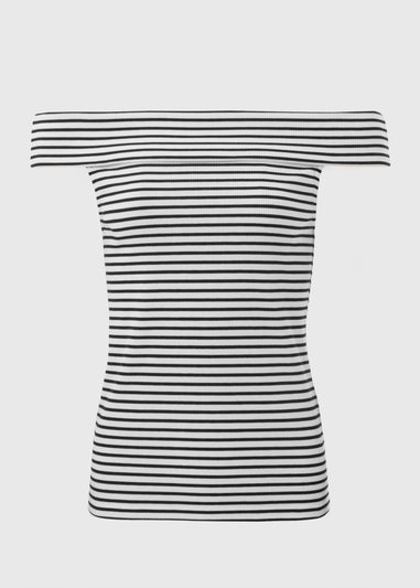 Black Mono Stripe Ribbed Bardot Top