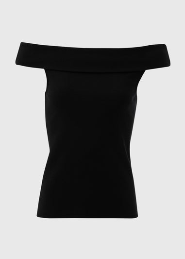 Black Ribbed Bardot Top