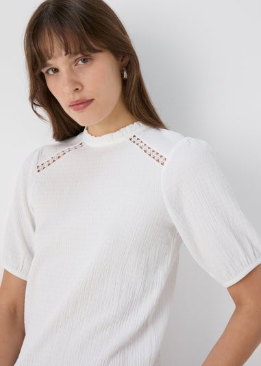 White Lace Insert Blouse Top