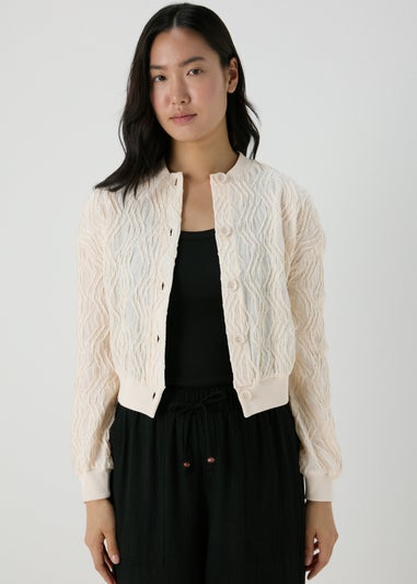 Cream Textured Bomber Jacket